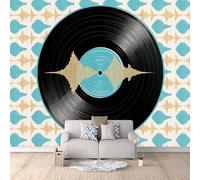Papier Peint Disques Vinyles 300x256 cm Papier Peint Panoramique Effet 3D, Peinture Murale intissé Grande Musique, pour Moderne Salon Chambre TV Fond