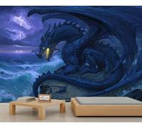 Papier peint dragon bleu littoral papier peint chambre fantaisie animal mur peintures murales pour salon décoratif poster mural 100 x 70 cm
