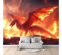 Papier Peint Dragon De Feu 250x175 cm Papier Peint Panoramique Effet 3D, Peinture Murale intissé Grande, pour Moderne Salon Chambre TV Fond