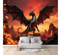 Papier Peint Dragon De Flamme 250x175 cm Papier Peint Panoramique Effet 3D, Peinture Murale intissé Grande, pour Moderne Salon Chambre TV Fond