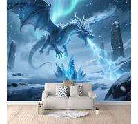 Papier Peint Dragon De Glace Occidental 250x175 cm Papier Peint Panoramique Effet 3D, Peinture Murale intissé Grande, pour Moderne Salon Chambre TV Fond