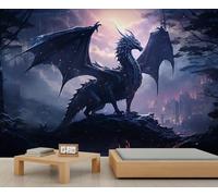 Papier Peint Dragon Forêt Salle à Manger Paysage Urbain Lointain Peintures Murales pour Murs Nuages Dégradés Violet Rose Ciel Chambre à Coucher Salon 400 X 280 cm