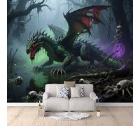 Papier Peint Dragon Occidental 250x175 cm Papier Peint Panoramique Effet 3D, Peinture Murale intissé Grande Squelette, pour Moderne Salon Chambre TV Fond