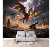 Papier Peint Dragon Occidental 300x256 cm Papier Peint Panoramique Effet 3D, Peinture Murale intissé Grande Foudre, pour Moderne Salon Chambre TV Fond