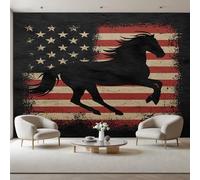 Papier Peint Drapeau Vintage Chic Vieilli 3D Panoramique Papier Peint Animaux Cheval Silhouette Papier Mural Decoratif Pour Salon, Chambre, Tapisserie Murales, Décoration Murale 500x280cm(L x H)