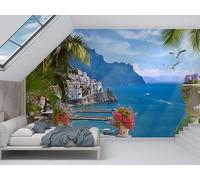 Papier Peint Eau de la mer du Nord, Papier Peint Panoramique Bleu et blanc Autocollant, Grand Poster Mural Décoration pour Salon, Chambre, 250x175cm - Dunes naturelles V9