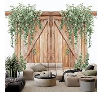 Papier Peint Effet 3D Porte De Grange Feuilles D’Eucalyptus Photo Peintures, Style Campagnard Murales Salon Tv Canapé Thème Hôtel De Luxe Couloir Fond Mur Peinture Décor À La Maison 400 x 280 cm