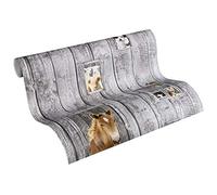 Papier Peint Effet Bois Little Stars Papier peint intissé 10.05 m x 0.53 m Gris Brun Blanc Fabriqué en Allemagne par Livingwalls 358421 35842-1