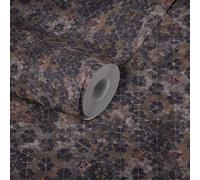 Papier Peint Effet Carrelage Avec Brillance Dorée - Violet, Marron