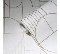 Papier Peint Effet Carrelage Design Art Déco Marbré - Métallique, Blanc