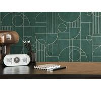 Papier Peint Effet Carrelage Design Art Déco Marbré - Vert, Métallique