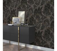 Papier Peint Effet Marbre Bliss Floral Lavable Noir / Or Erismann 10402-15