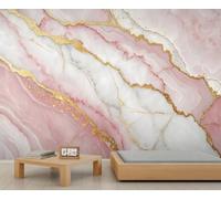 Papier peint effet marbre craquelé pour chambre à coucher - Papier peint de luxe en marbre rose doré - Encre fluide - Taille personnalisable - Pour salon, salle à manger, bureau - 430 x 300 cm