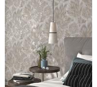 Papier Peint Effet Marbre Feuilles Floral Lavable Taupe Erismann 10402-37