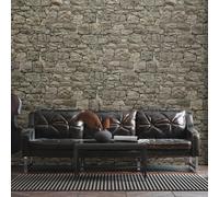 Papier Peint Effet Pierre Mur Dans Des Couleurs Sombres - Gris, Beige