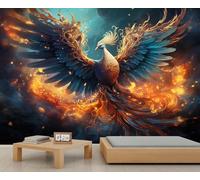 Papier Peint Élégant Motif Phénix Flammes et Fumée pour Chambre D'Enfant Abstrait Coloré pour Chambre à Coucher Salon Salle à Manger 232 X 158 cm