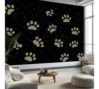 Papier Peint Empreintes de Pattes de Chien Dorées, Peinture Murale Intissé Photo Style Dessin Animé Mural Poster Salon Chambre Mur de fond Chambre des Enfants Bureau Décoration de Maison, 200 x 140 cm