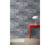 Papier Peint En Carrelage & Design Mosaïque - Bleu, Crème, Blanc