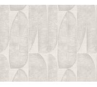 Papier peint en laine, Beige, feuilles rétro sur fond crème, rouleau : 10,05 m x 0,53 m (5,33 m²), TA-305396581