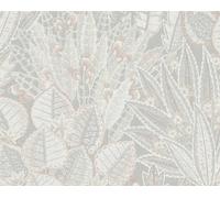 Papier peint en laine, Cartoon, coloré, fleurs rétro en gris, rouleau : 10,05 m x 0,53 m (5,33 m²), TA-305396534