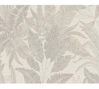 Papier peint en laine, Tropical beige leaves, rouleau : 10,05 m x 0,53 m (5,33 m²), TA-305396545