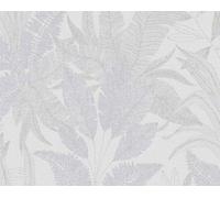 Papier peint en laine, Tropical grey leaves, rouleau : 10,05 m x 0,53 m (5,33 m²), TA-305396541