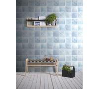 Papier Peint En Mosaïque Et Effet Carrelage - Bleu, Gris, Crème