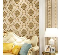 Papier peint en PVC de style européen - Motif floral damassé 3D - Décoration murale pour chambre à coucher, salon, canapé, décoration murale, restaurant, hôtel 1.73 'Wx32.8' L Non Encollé (Olive A)