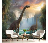 Papier Peint En Soie Pour Décoration Murale - Résistant, Dinosaures Primitifs, Couleurs Mélangées Convient Pour Les Salons, Chambres Salles Bains (Cascade La Jungle, 308X220 Cm)