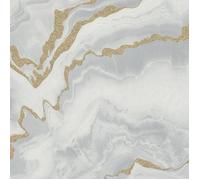 Papier peint en vinyle texturé effet marbre Sort mystique Elle Decoration Gris doux / Or 10447-31
