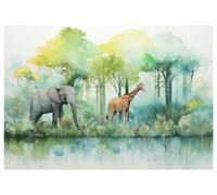 Papier Peint Enfant Jungle Animaux Foret Intissé Panoramique 350x250 cm - Colle Inclus - Chambre Enfant - Moderne Papier Peint