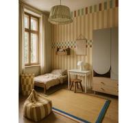 Papier Peint Enfants Rayures Bonheur En Folie Beige, Bleue TU