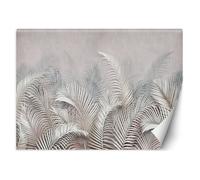 Papier Peint - Entoilage 130g/m2 - Motif Feuilles de palmier gris 3D - 450x315 cm - Gris - Décoration murale à coller - Feeby