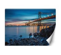 Papier Peint - Entoilage 130g/m2 - Motif Pont vers San Francisco - 300x210 cm - Bleu - Décoration murale à coller - Feeby
