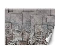 Papier Peint - Entoilage 130g/m2 - Motif3D - Feuilles 3D en gris - 400x280 cm - Gris - Décoration murale à coller - Feeby