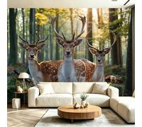 Papier Peint Esthétique, Papier Peint Panoramique Intissé Forêt cerfs soleil ombres, Décoration Murale Poster Tableaux Muraux Imprimé 3D Tapisserie Photo, 300 x 210 cm
