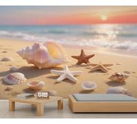 Papier Peint Étoile de Mer 3D Auto Adhesif Panoramique Mural Plage D'Été Papier Peint en Soie Poster XXL Décoration Murale Salon Chambre 350x250 cm A-6581