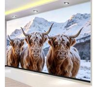 Papier Peint Extra Grand 3D Bétail des Hautes Terres Enneigées 450x315 cm, Fresque Murale Panoramique Ferme de Campagne en Intissé HD Revêtement Mural pour Décoration Murale Intérieure 2931o