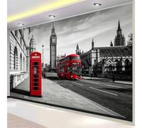 Papier Peint Extra Grand 3D Scène de Rue de Londres 450x315 cm, Fresque Murale Panoramique Cabine Téléphonique Big Ben en Intissé HD Revêtement Mural pour Décoration Murale Intérieure 2480o