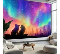 Papier Peint Fantaisie Aurore Boréale Animal Renard Papier Peint Motif Coloré Panoramique Décoration Murale Pour Salon Chambre Tapisserie Murales Intissé Decoration Wallpaper Mural 350 x 256 CM