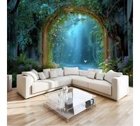 Papier Peint Fantaisie Forêt Arche 200 X 140 Cm Murales Non Tissé Oiseaux Lucioles Poster Tableaux Muraux Imprimé 3D Tapisserie Photo Pour Chambre Cuisine Salon, Decoration Wallpaper Mural Bleu