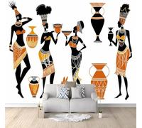 Papier Peint Femme Africaine 3D Auto Adhesif Panoramique Mural Afrique Papier Peint en Soie Poster XXL Décoration Murale Salon Chambre 300x210 cm B-2630