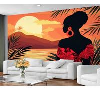 Papier peint femme africaine, papier peint femme afro-américaine pour chambre à coucher, paysage tropical, papier peint photo 3D pour décoration de cuisine, appartement, 400 x 280 cm (ne se décolle