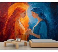 Papier peint femme soleil lune papier peint mural pour chambre de fille peintures murales salon affiches 280 x 200 cm