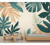 Papier Peint Feuille de Palmier 3D Auto Adhesif Panoramique Mural Monstera Papier Peint en Soie Poster Trompe L'oeil Décoration Murale Salon Chambre 200x140 cm A-6298