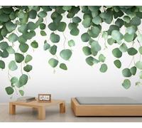 Papier Peint Feuilles D'eucalyptus 3D Auto Adhesif Panoramique Mural Feuilles Vertes Papier Peint en Soie Poster XXL Décoration Murale Salon Chambre 400x280 cm A-6848