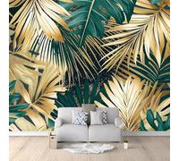 Papier Peint Feuilles Dorées 3D Auto Adhesif Panoramique Mural Palmier Papier Peint en Soie Poster Trompe L'oeil Décoration Murale Salon Chambre 150x105 cm B-1794