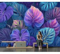 Papier Peint Feuilles Monstera Psychédéliques 150 X 105 Cm Papier Peint Panoramique Effet 3D, Peinture Murale Poster Intissé Imprimés Plantes Tropicales, Pour Chambre Salon Tv Fond