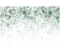 Papier Peint Feuilles Vert Blanc Intissé Panoramique 350x250 cm - Colle Inclus - Chambre et Salon - Moderne Papier Peint