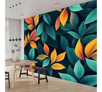 Papier Peint Feuilles Vertes 3D Auto Adhesif Panoramique Mural Moderne Papier Peint en Soie Poster XXL Décoration Murale Salon Chambre 350x250 cm B-1833